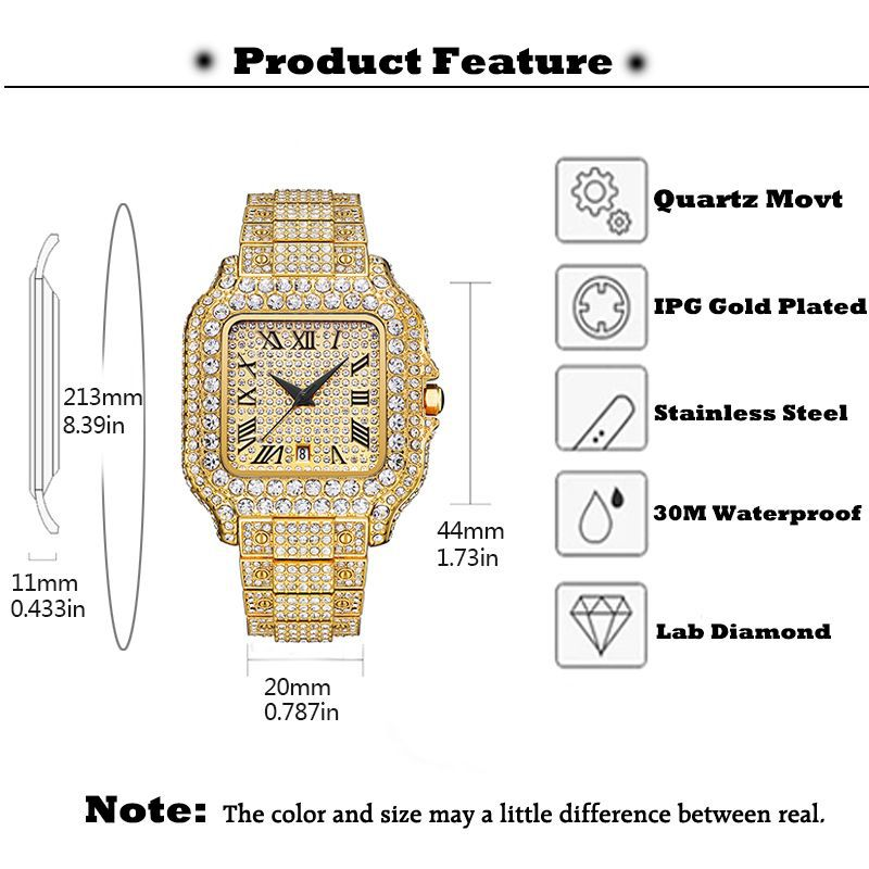 Straight European Hip Hop Diamond Quartz Wrist Watch